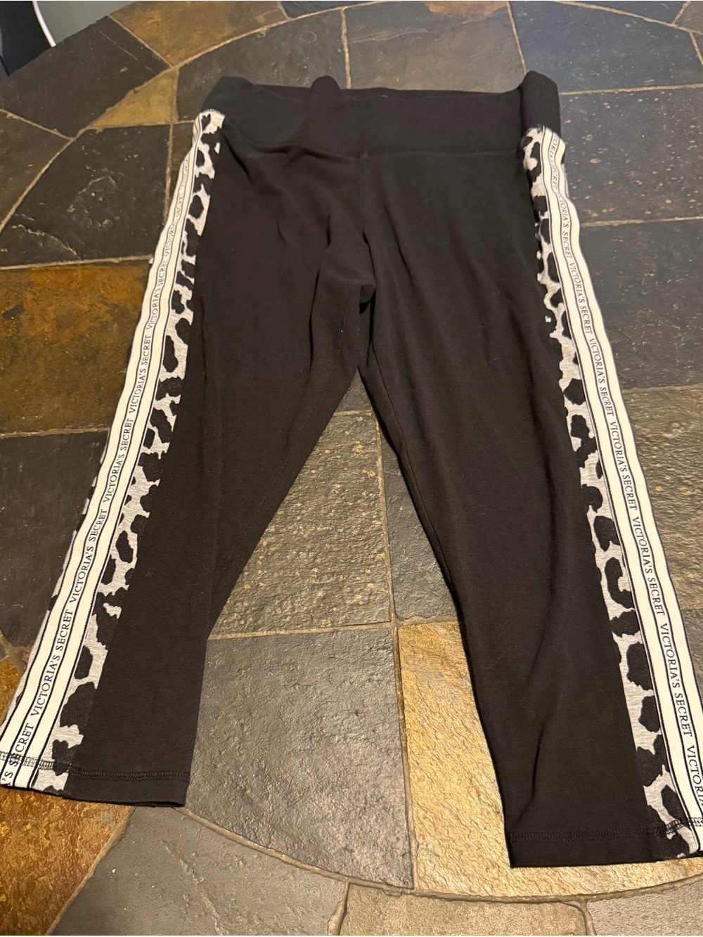 Victoria's Secret Black Capri Leggings with White Leopard-Print Side Stripe